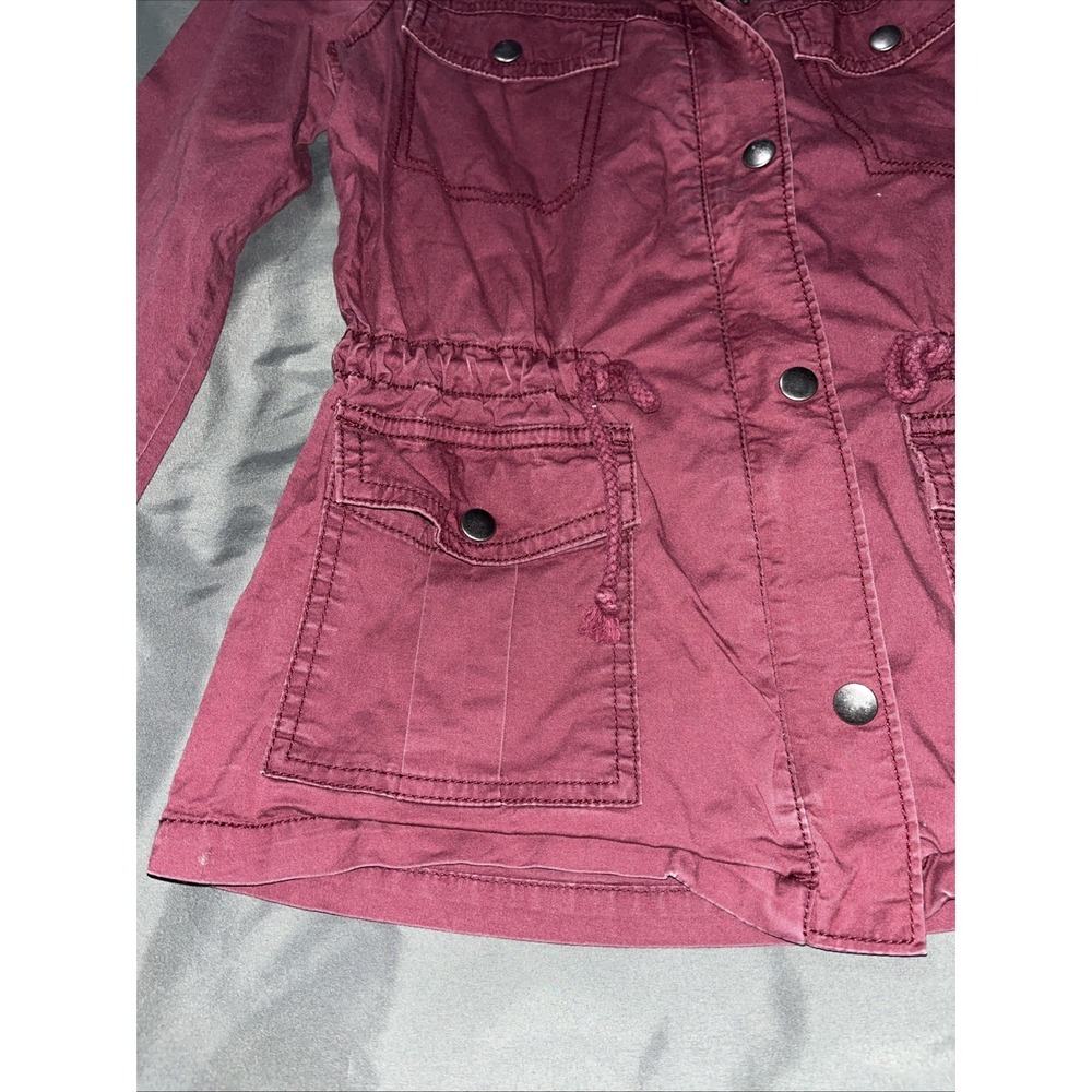 Mudd Y2K Size XS Faded Burgundy Jacket Button/Zip Up Cinch Waist & Snap Pockets. - Picture 6 of 14